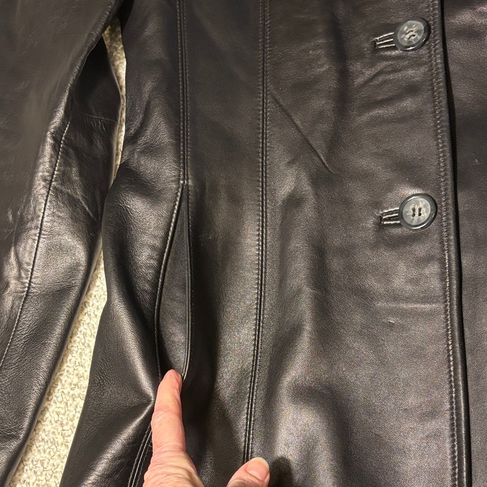 Siena Studio Black Leather Jacket Blazer Button Front with Pockets - Picture 3 of 13